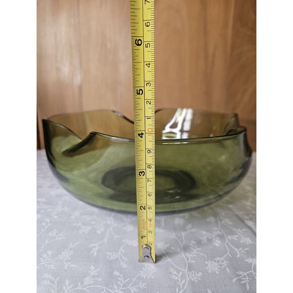 Vintage Anchor Hocking Glass Chip & Dip Bowl Set Green Glass RETRO 9.5" & 5" - Picture 5 of 10